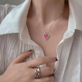 925 Silver Necklace Love Letter Pink Heart Pendant Chain Jewelry