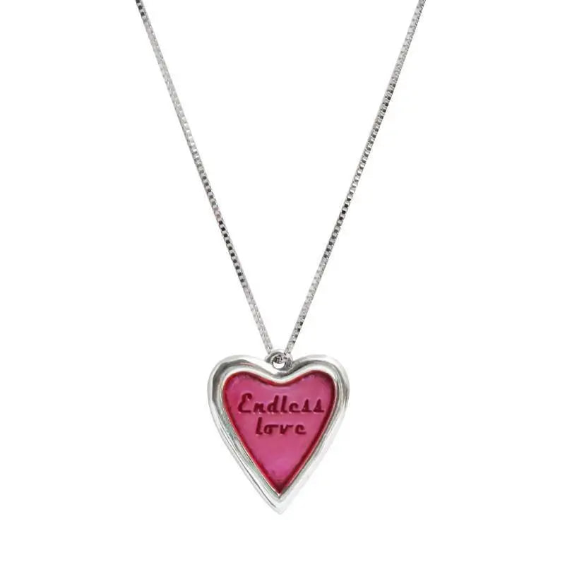 925 Silver Necklace Love Letter Pink Heart Pendant Chain Jewelry