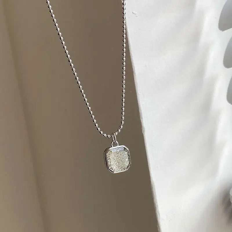 925 Silver Square Tea Crystal Necklace Women