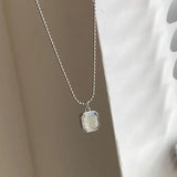 925 Silver Square Tea Crystal Necklace Women