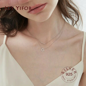925 Silver Women's CZ Necklace Double Layered Long Chain Bohemian Jewelry