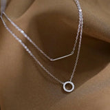 925 Silver Women's CZ Necklace Double Layered Long Chain Bohemian Jewelry
