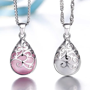 925 Silver Love Angle Tear Moonlight Opal Pendant Necklace Choker