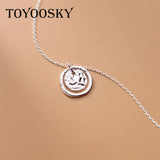 925 Silver Necklace Women Round Coin Circle Pendant Necklace S925 Silver