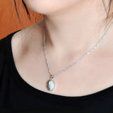 925 Silver Necklace Women's Oval Pendant Wave Chain Necklace 41-43-46CM