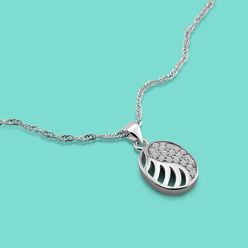 925 Silver Necklace Women's Oval Pendant Wave Chain Necklace 41-43-46CM