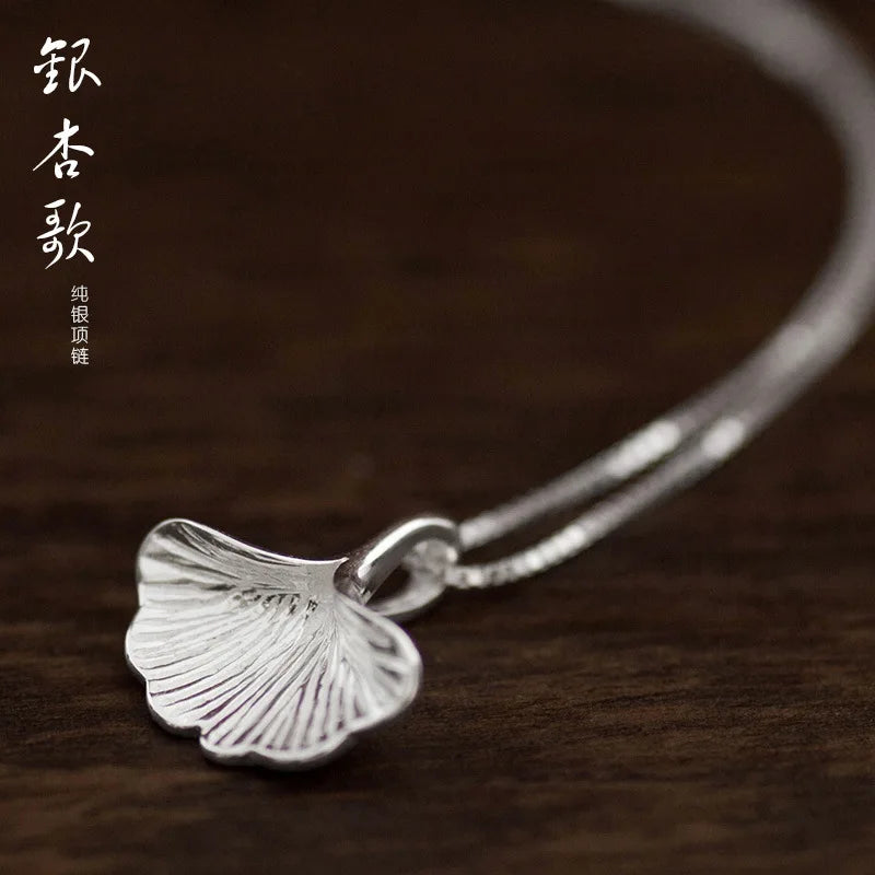 925 Sterling Silver Ginkgo Pendant Necklace for Women