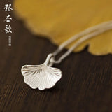 925 Sterling Silver Ginkgo Pendant Necklace for Women