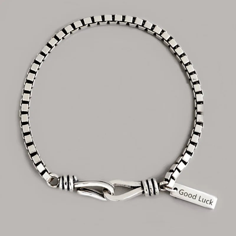 925 Silver Good Luck Letter Box Chain Bracelet Jewelry For Women