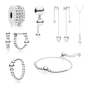 925 Silver Beads Collection Jewelry Set - Ring, Earrings, Necklace, Bracelet