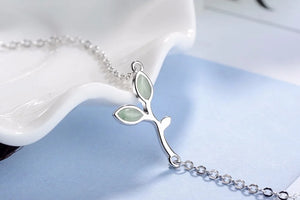 925 Silver Opal Green Leaves Charm Bracelet