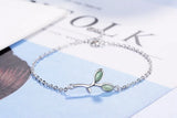 925 Silver Opal Green Leaves Charm Bracelet