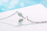 925 Silver Opal Green Leaves Charm Bracelet