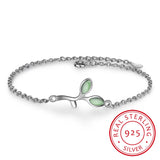 925 Silver Opal Green Leaves Charm Bracelet