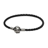 925 Sterling Silver Logo Charm Bracelet Ginkgo Tree Wave Leather Rope Chain