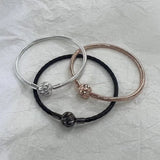 925 Sterling Silver Logo Charm Bracelet Ginkgo Tree Wave Leather Rope Chain