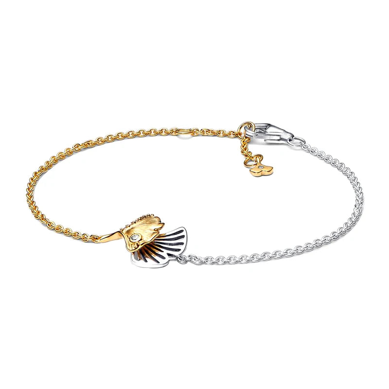 925 Sterling Silver Logo Charm Bracelet Ginkgo Tree Wave Leather Rope Chain