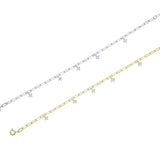 925 Silver Paper Clip Chain Bracelet with CZ Stones