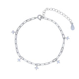 925 Silver Paper Clip Chain Bracelet with CZ Stones