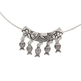 925 Silver Pendant Vintage Ethnic Fish Elbow Tassel Necklace