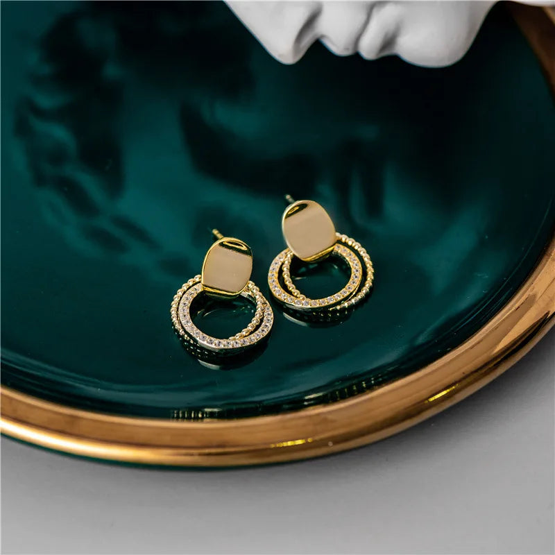 925 Silver Twist Crystal Earrings Stud Brincos