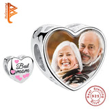 925 Silver Pink Enamel Heart Mom Bead for Charm Bracelet