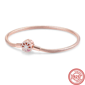 925 Silver Pink Fan Chain Bracelet for Women