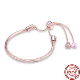 925 Silver Pink Fan Chain Bracelet for Women