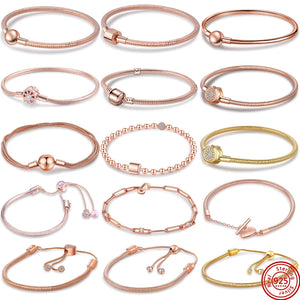 925 Silver Pink Fan Chain Bracelet for Women