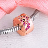 925 Sterling Silver Pink Fan Spacer Clip Charm Beads for Jewelry Making