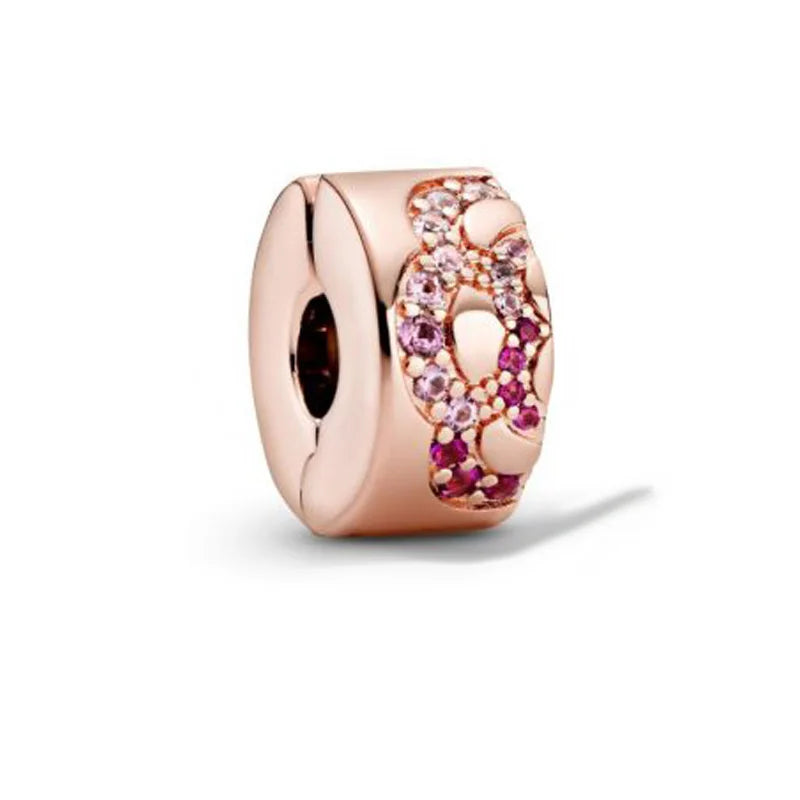 925 Sterling Silver Pink Fan Spacer Clip Charm Beads for Jewelry Making