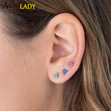 925 Sterling Silver Colorful CZ Stud Earrings for Women Girls