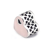 925 Silver Pink Heart Enamel Beads for European Bracelet DIY