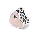 925 Silver Pink Heart Enamel Beads for European Bracelet DIY