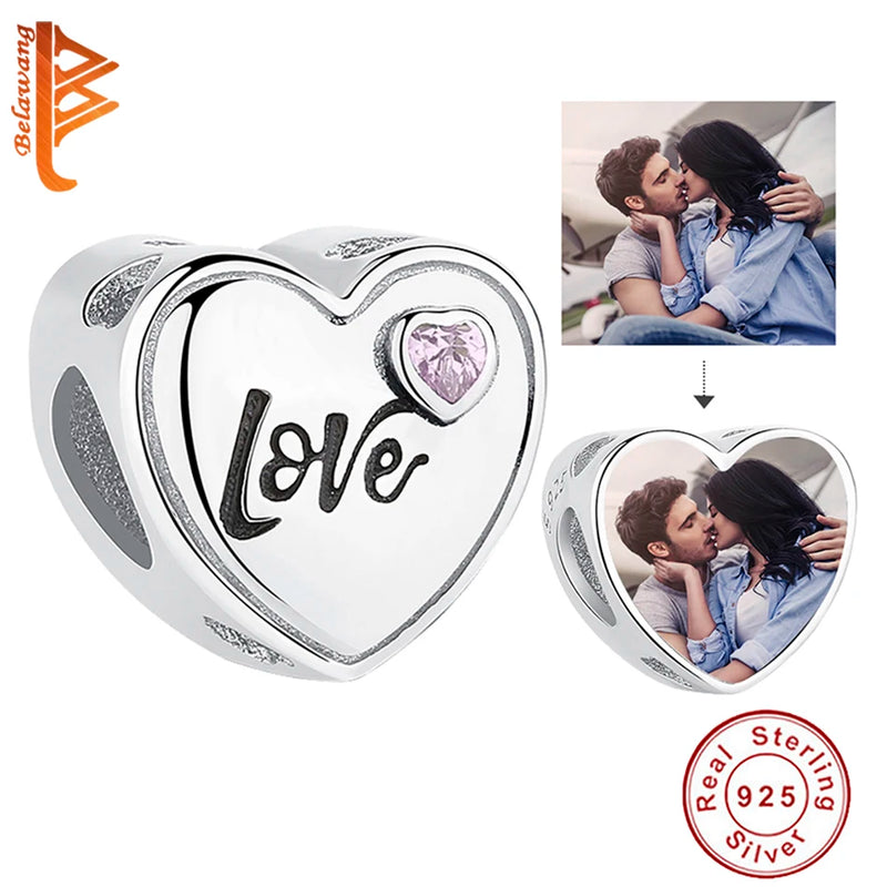 925 Silver Pink Heart Charm Bead for Bracelets DIY Jewelry
