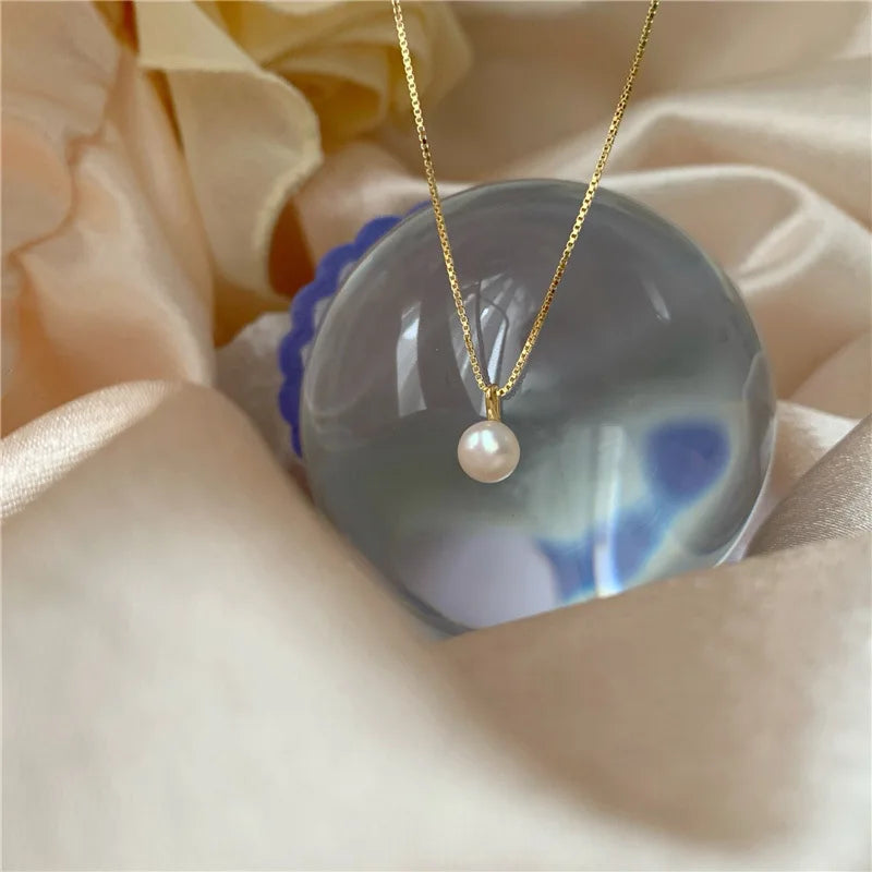 925 Silver 14K Pearl Pendant Necklace French Vintage Jewelry