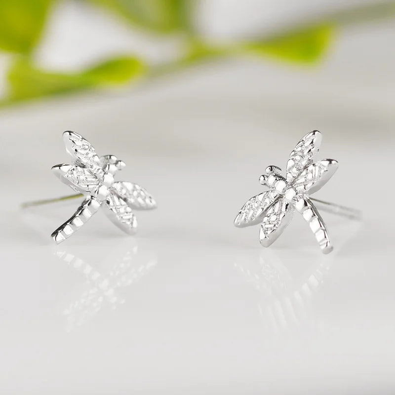 Dragonfly Stud Earrings 925 Silver Prevent Allergy Jewelry
