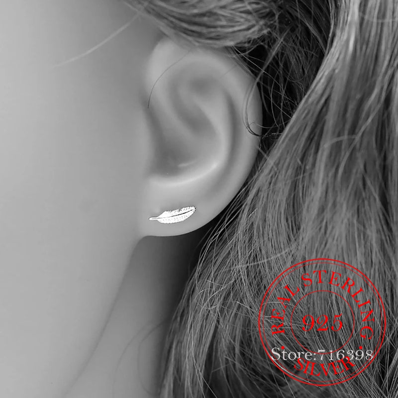 925 Silver Feather Stud Earrings Allergy Free Wedding Jewelry