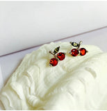 925 Silver Red Cherry Stud Earrings for Women