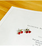 925 Silver Red Cherry Stud Earrings for Women
