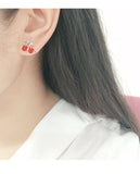 925 Silver Red Cherry Stud Earrings for Women