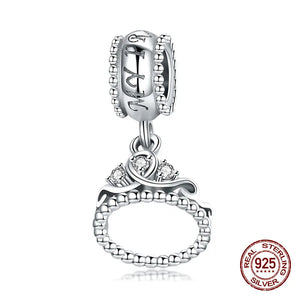 925 Silver Princess Crown Necklace Pendant Zircon for Women