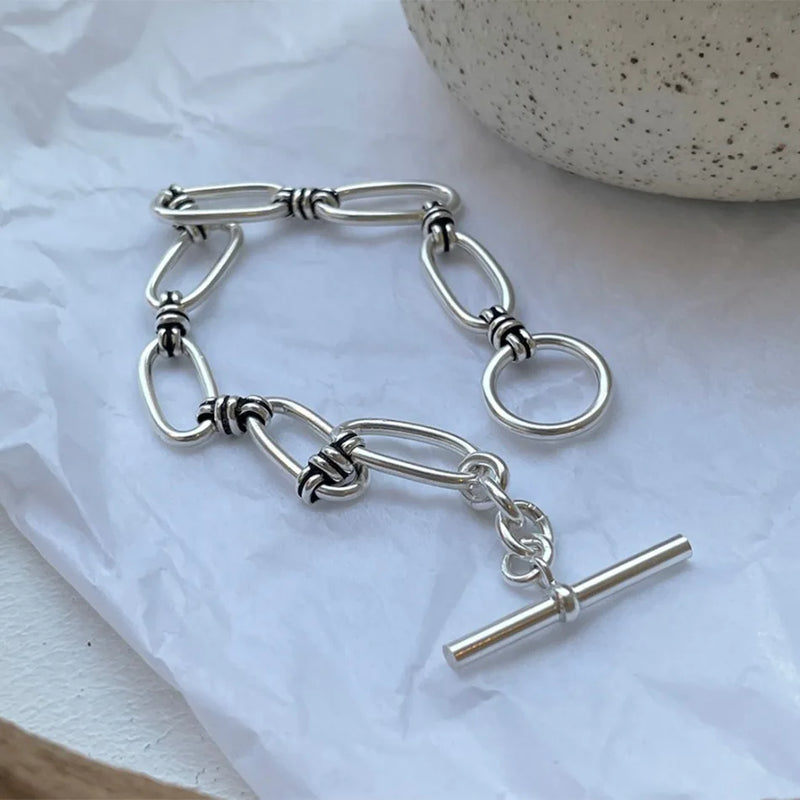 925 Sterling Silver Punk Rock Chain Bracelet Hiphop Jewelry