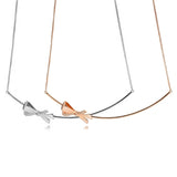 925 Silver Real Rose & Silver Brilliant Bow Pan Necklace
