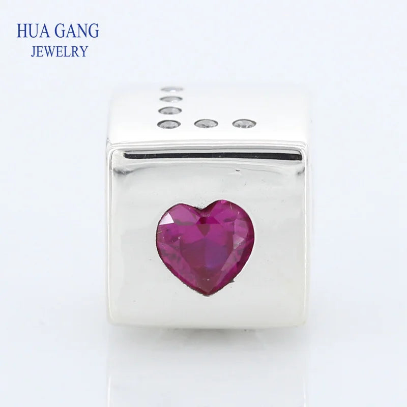 925 Silver Red & Clear CZ Love Dice Charm Beads Fits Bracelet