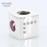 925 Silver Red & Clear CZ Love Dice Charm Beads Fits Bracelet