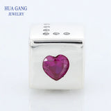 925 Silver Red & Clear CZ Love Dice Charm Beads Fits Bracelet