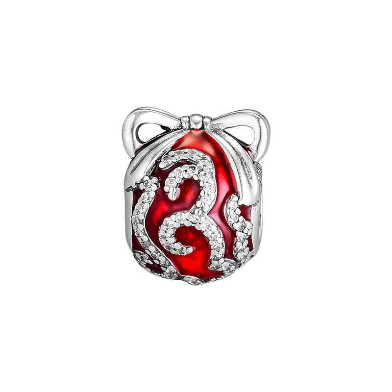 925 Silver Red Enamel CZ Ornament Charm Beads for Bracelet Making