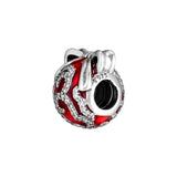 925 Silver Red Enamel CZ Ornament Charm Beads for Bracelet Making