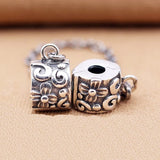 925 Silver Flowers Safety Chain Stopper Charm Bracelet Jewelry